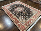 Marvelous Persian Tabriz Rug 7x10 ft, Super Fine 50 Raj, 300+ KPSI, Black and Rust Red, Floral Medallion Handmade Wool Oriental Carpet, Top Quality - Jewel Rugs