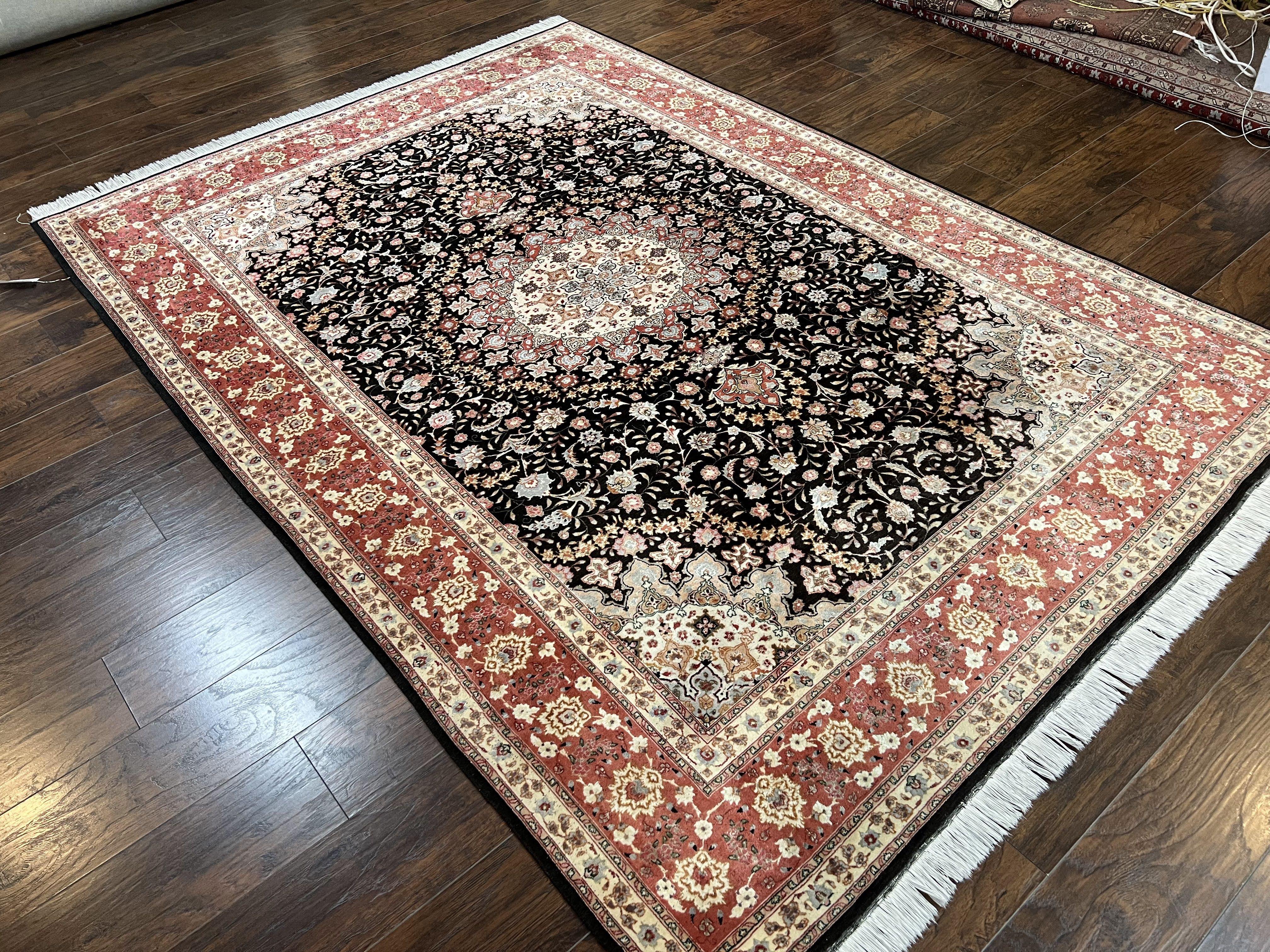 Marvelous Persian Tabriz Rug 7x10 ft, Super Fine 50 Raj, 300+ KPSI, Black and Rust Red, Floral Medallion Handmade Wool Oriental Carpet, Top Quality - Jewel Rugs