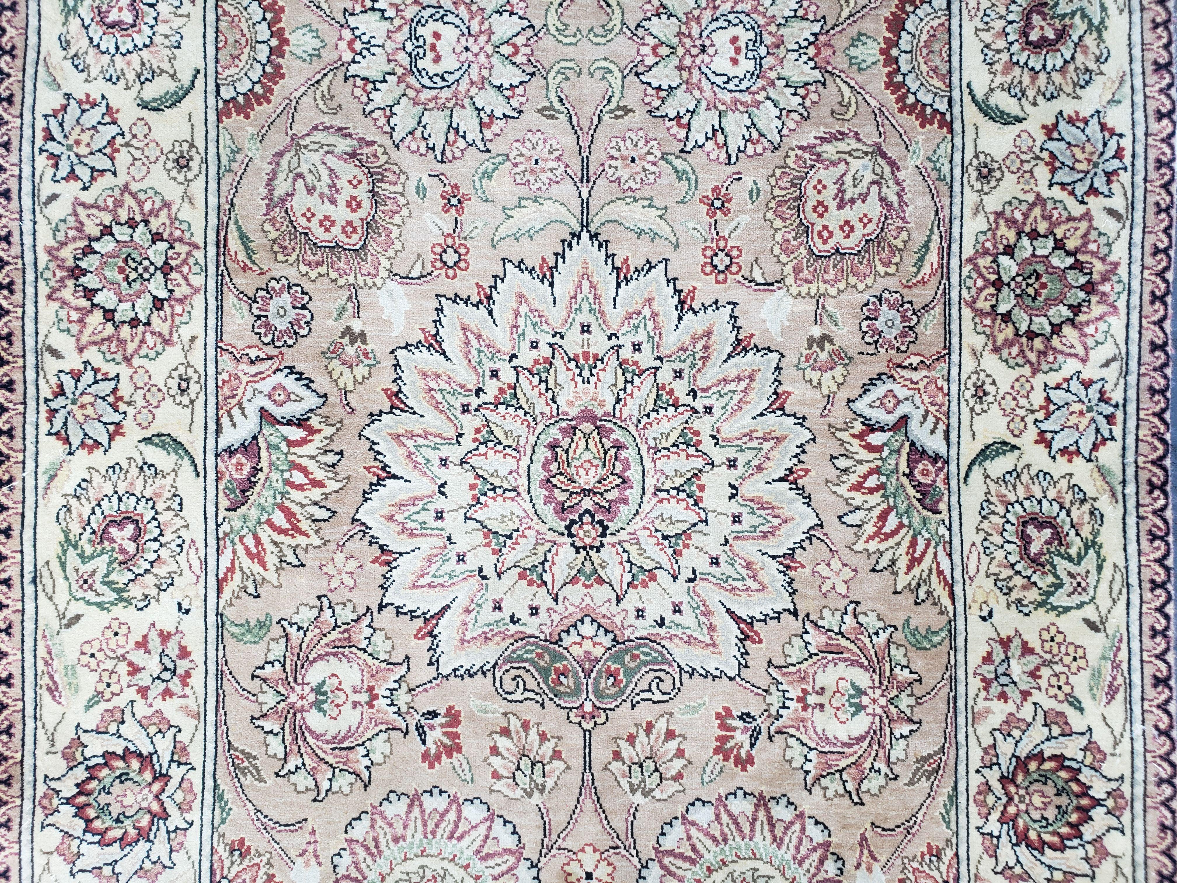 Vintage Very Long Runner 27' ft, Hand-Knotted, Light Salmon Pink & Beige, Indo Mahal Rug, Indian Carpet, Persian Oriental Design, 4' x 27' - Jewel Rugs