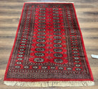 Pakistani Bokhara Rug 3x5, Red Turkoman Carpet 3 x 5 ft, Hand Knotted Wool Vintage Tribal Bohemian Rug, Elephant Foot Motif, Handmade Nice - Jewel Rugs