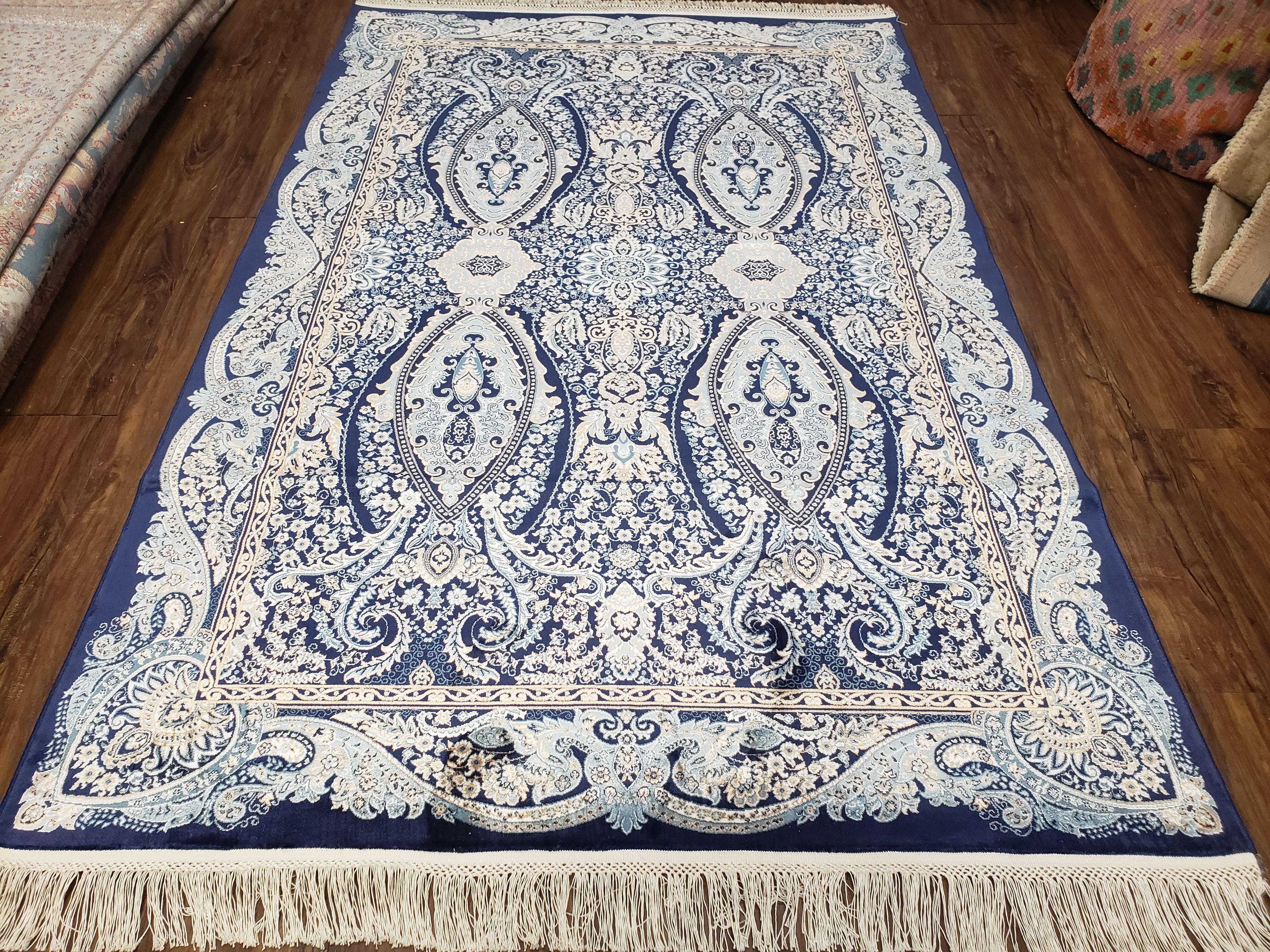 4x6 Silk Carpet Blue, Light Blue Very Fine Area Rug 4 x 6, Oriental Rug, Bamboo Silk, Turkish Rug, High Quality, Super Soft - Jewel Rugs