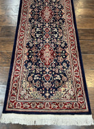 Oriental Runner Rug 2.8 x 17 ft Long Runner, Pak Persian Runner, Traditional Vintage Hand Knotted Navy Blue Red Runner Rug, Wool Hallway Rug - Jewel Rugs