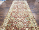 Wide Runner Rug 5 x 14.5, Vintage Indian Mahal Agra Hallway Carpet, Indo Persian Rug, Teawash, Handmade Wool Allover Large Flowers Red Beige - Jewel Rugs