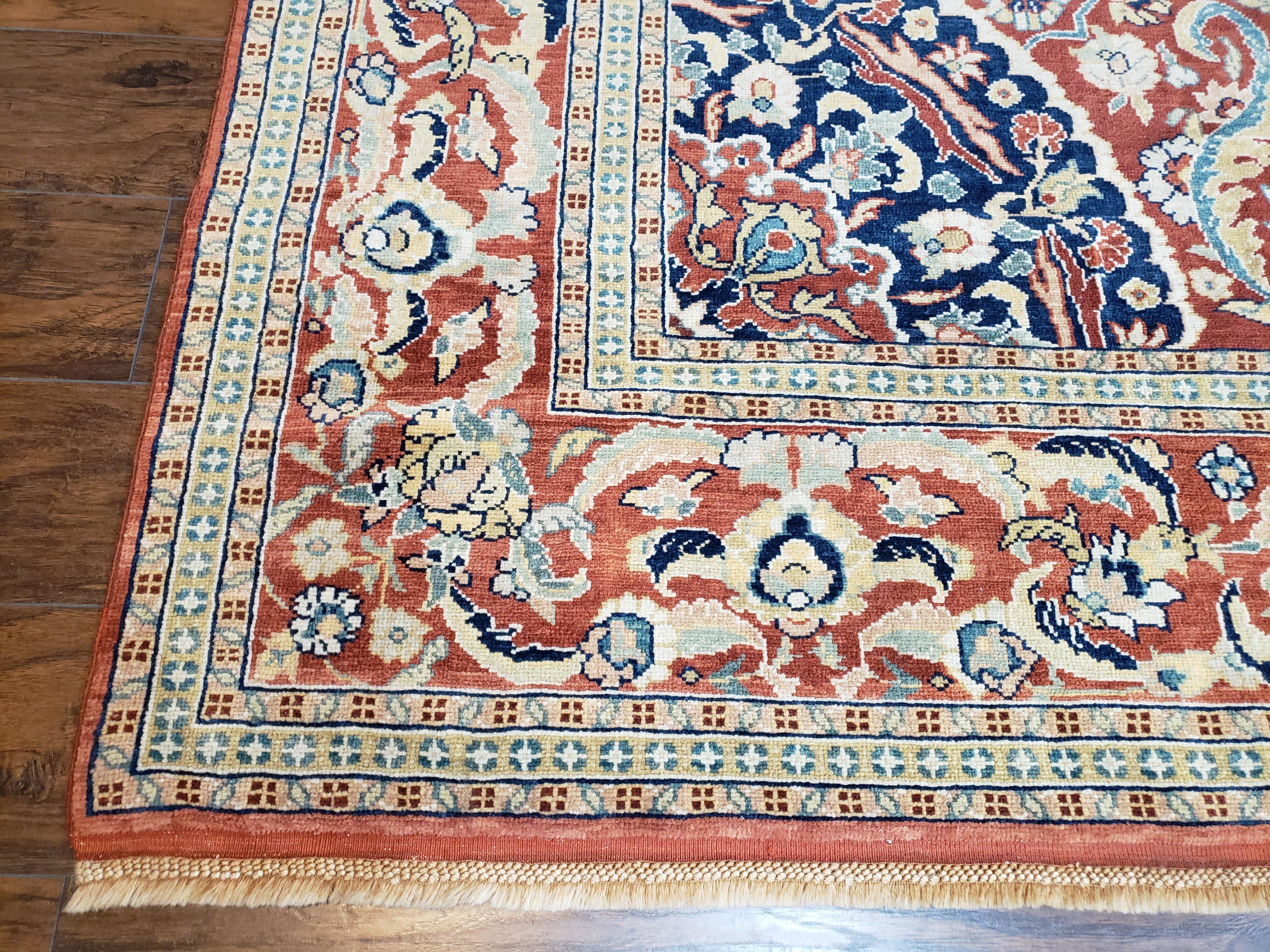 Antique Turkish Rug 10x14 - 11x14, Mahal Large Room Sized Area Rug Wool Hand-Knotted Red Blue Ivory Persian Carpet Oversized Living Room Rug - Jewel Rugs