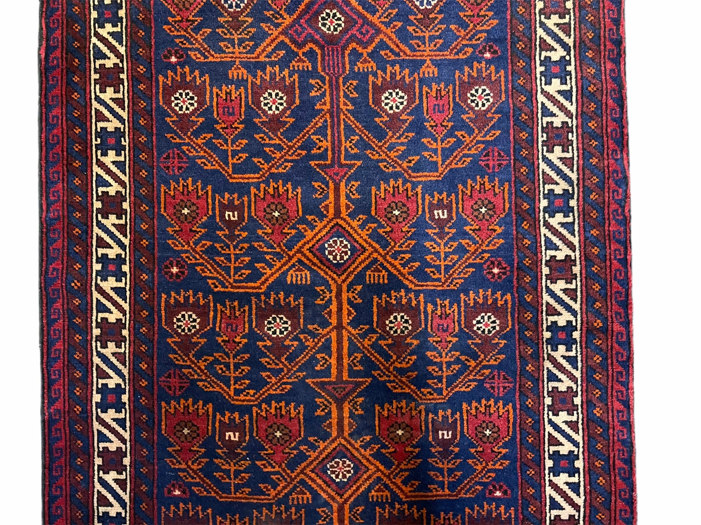 3x5 New Vintage Handmade Afghan Wool Rug Balouch Rug Tree Of Life Red Blue Beige - Jewel Rugs