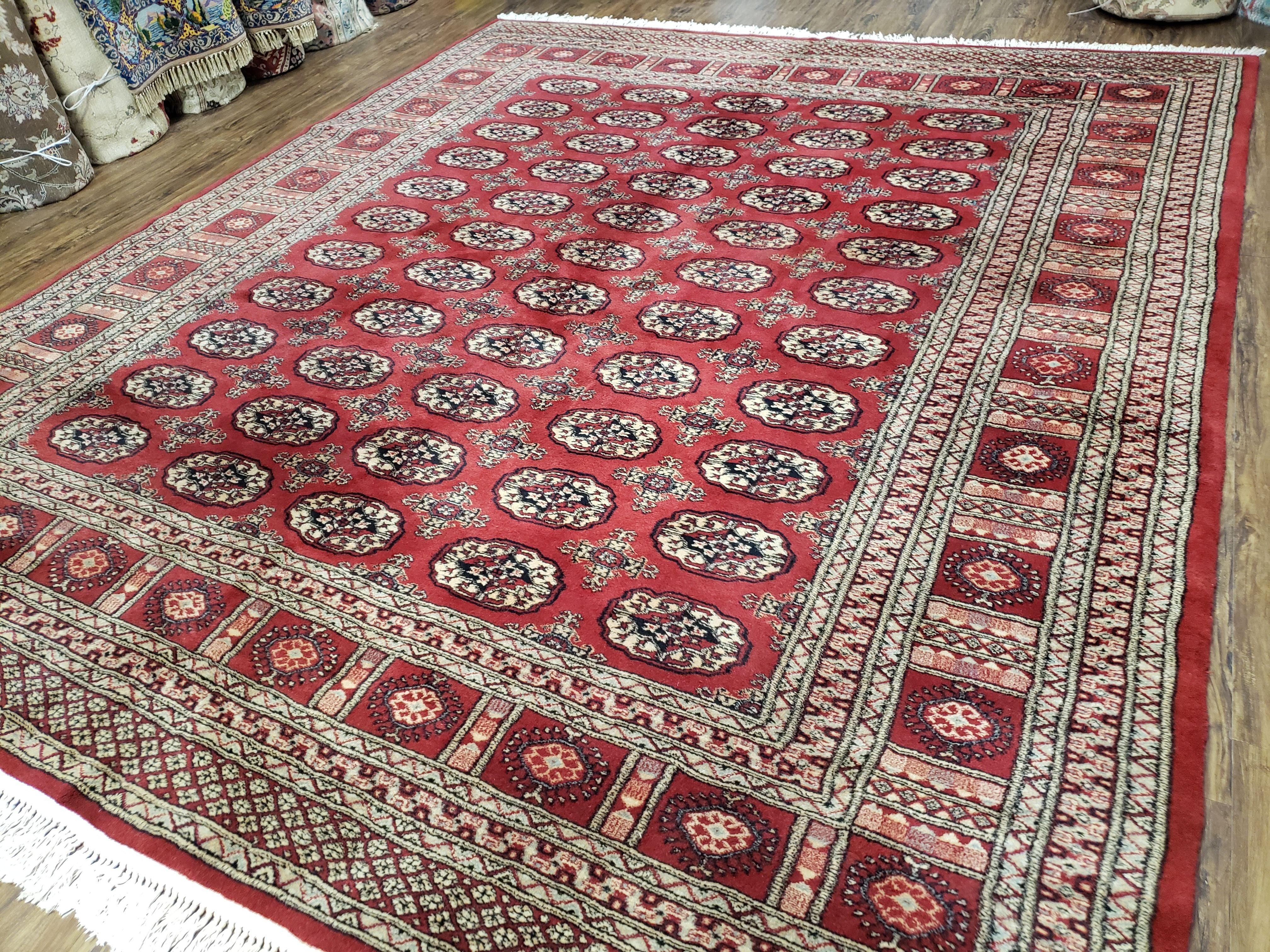 8x10 Red Bokhara Rug, 8 x 10 Traditional Turkoman Carpet, Red & Beige, Pakistani Rug, Vintage, Hand-Knotted, Oriental Wool Area Rug - Jewel Rugs