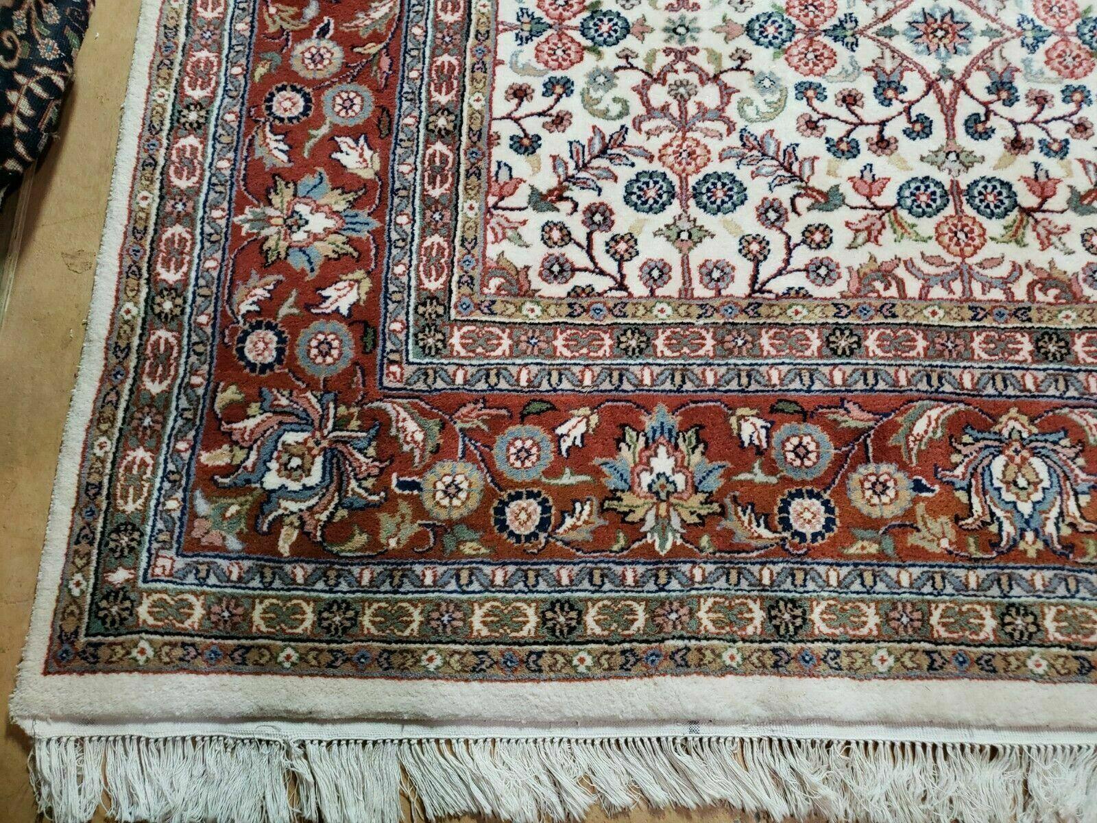 8' X 11' Vintage Fine Handmade Indian Agra Wool Rug Ivory/ Beige Organic Dyes - Jewel Rugs