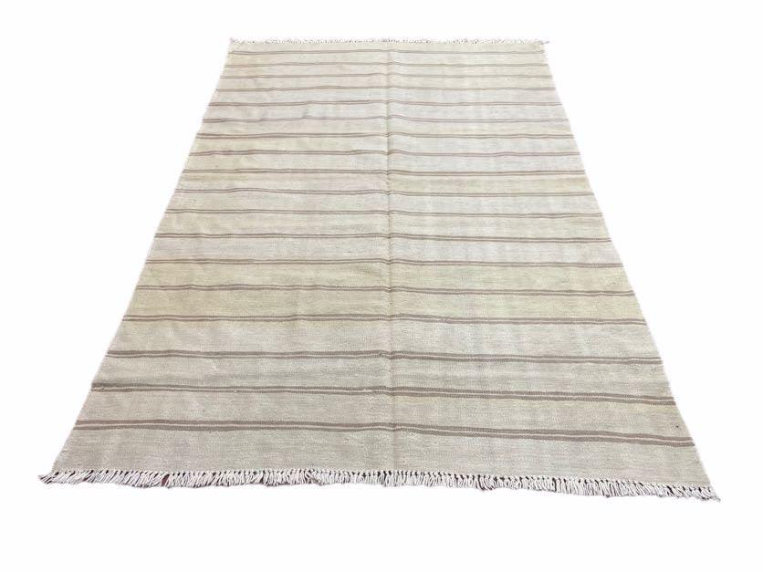 5x8 Turkish Kilim Rug, Flatweave Carpet, Striped Blanket, Southwestern Design, New, Gray, Wool, High Quality, Hand-Knotted - Jewel Rugs