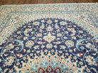 8' X 12' Finely Woven Handmade Persian Nain Oriental Floral Wool Area Rug - Ivory and Blue Carpet - Jewel Rugs