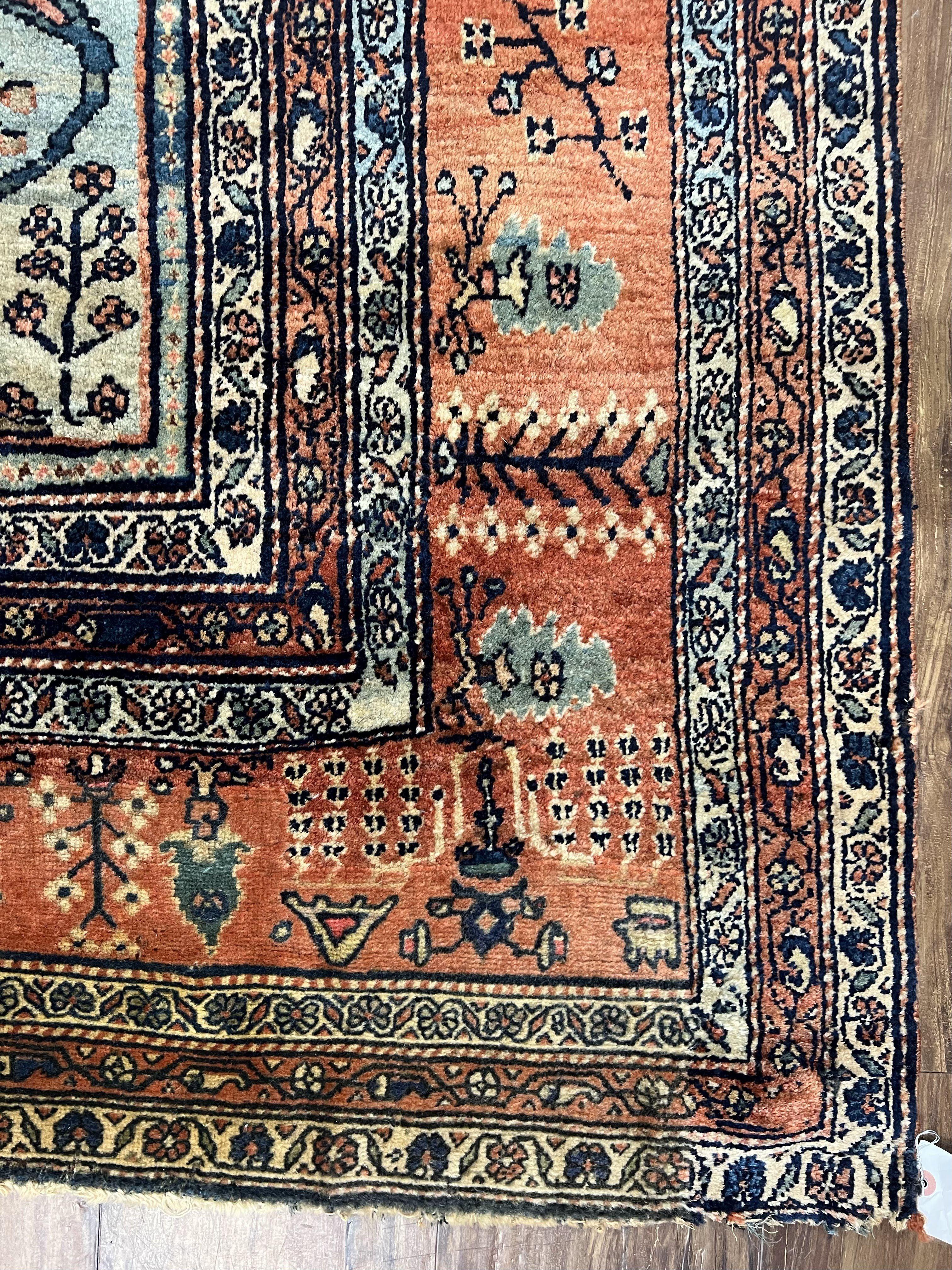 Marvelous and Rare Persian Farahan Rug 9x12, Antique 1920s Persian Carpet, Navy Blue Semi Open Field, Signature from Master Weaver Taftanchian, Animals Bees Monkeys - Jewel Rugs