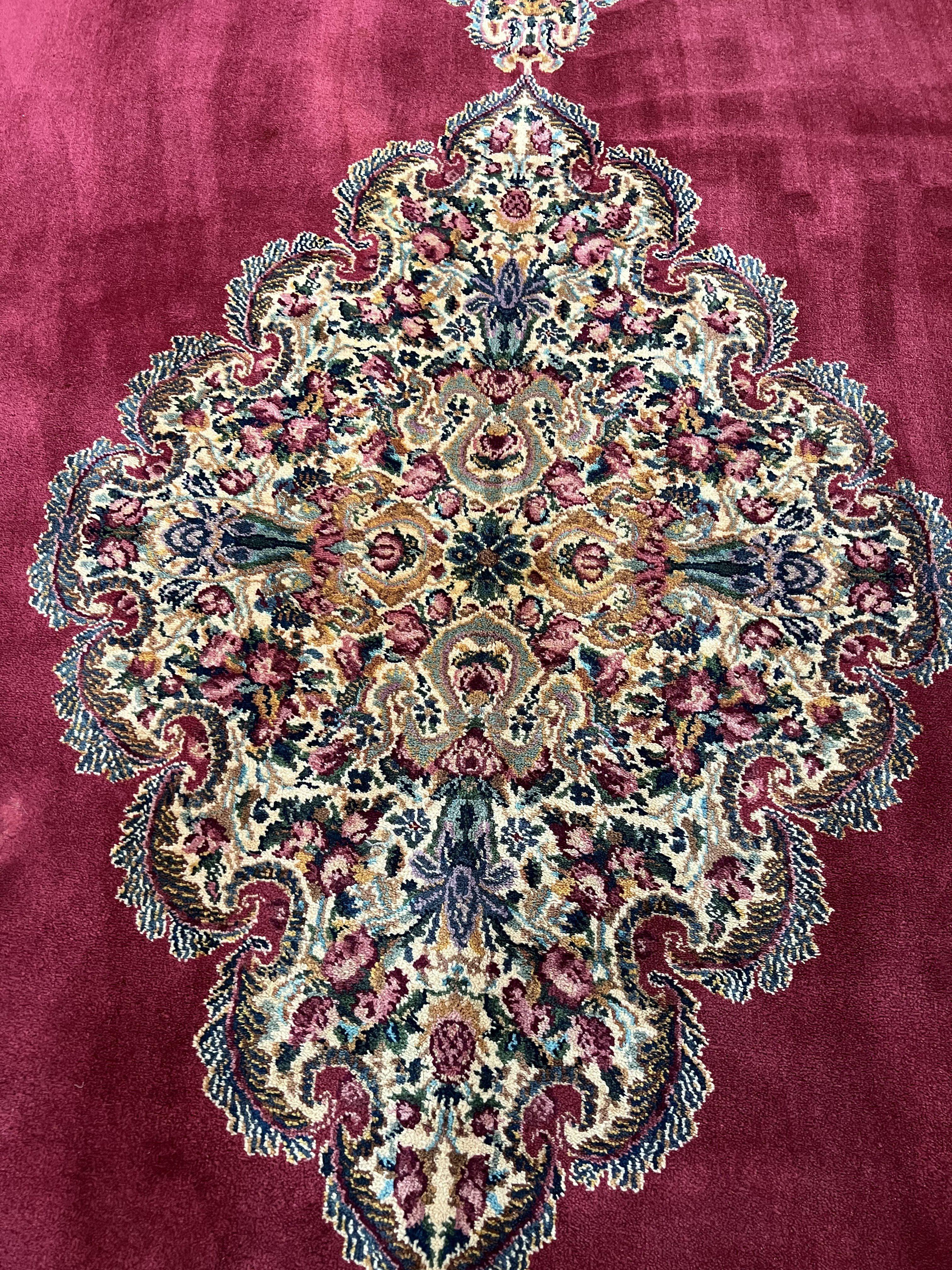 Vintage Karastan Red Kirman Rug #762, 8.8 x 12 Karastan Carpets, Original 700 Series Discontinued Karastan Rug, Large Floral Wool Area Rug - Jewel Rugs