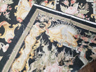 Vintage Black Aubusson Area Rug 8x10, Large Flowers Chinese Aubusson Carpet 7.9 x 10, Wool Hand-Knotted Floral Pattern Flat Weave Rug Nice - Jewel Rugs