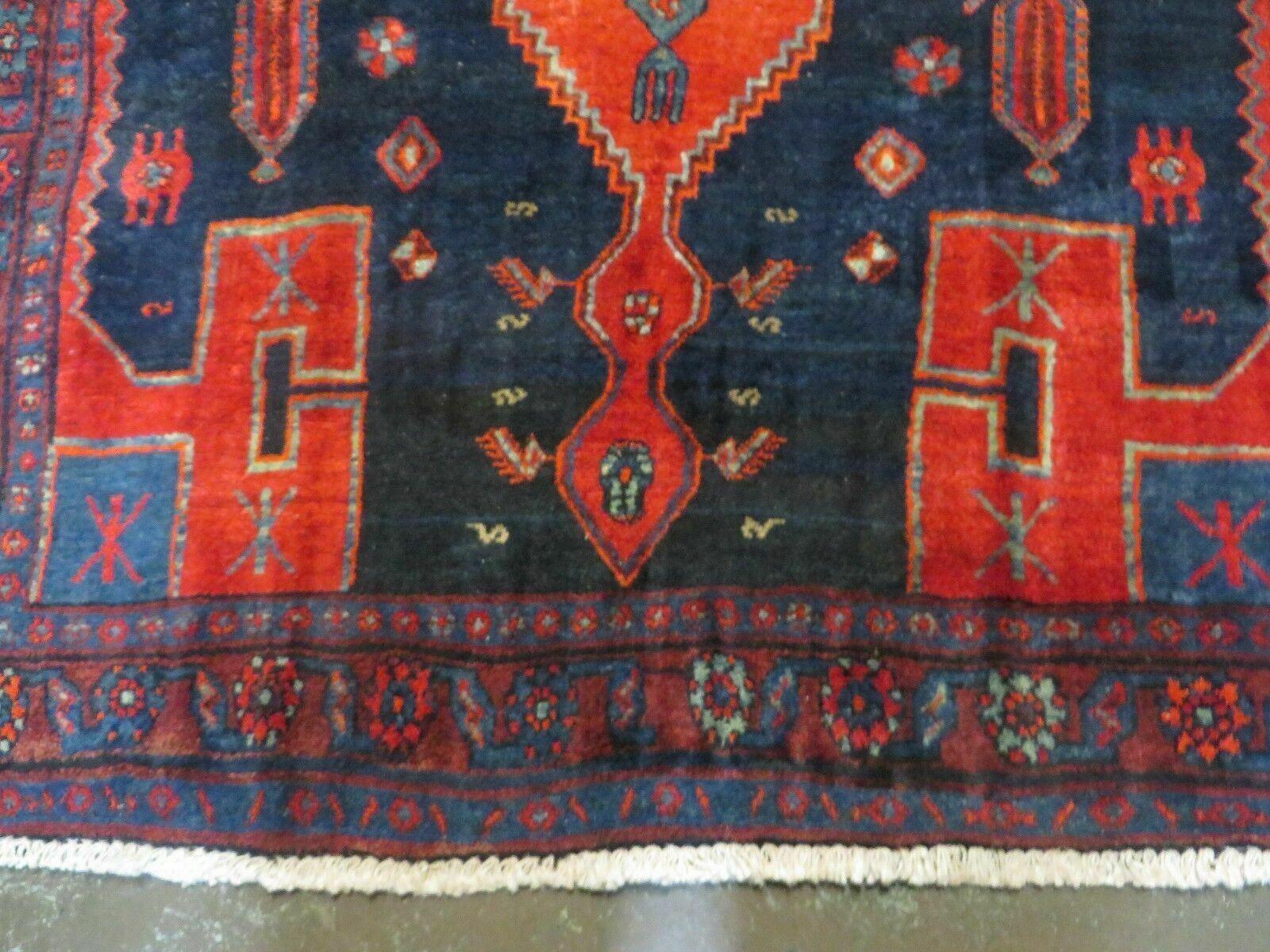 4' 6" X 8' 2" Antique Handmade India Tribal Geometric Wool Rug Red Blue # 129 - Jewel Rugs