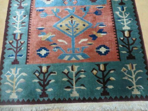 3' X 5' 7" Vintage Handmade Art Deco Chinese Wool Rug Nice Teal Salmon Nice - Jewel Rugs