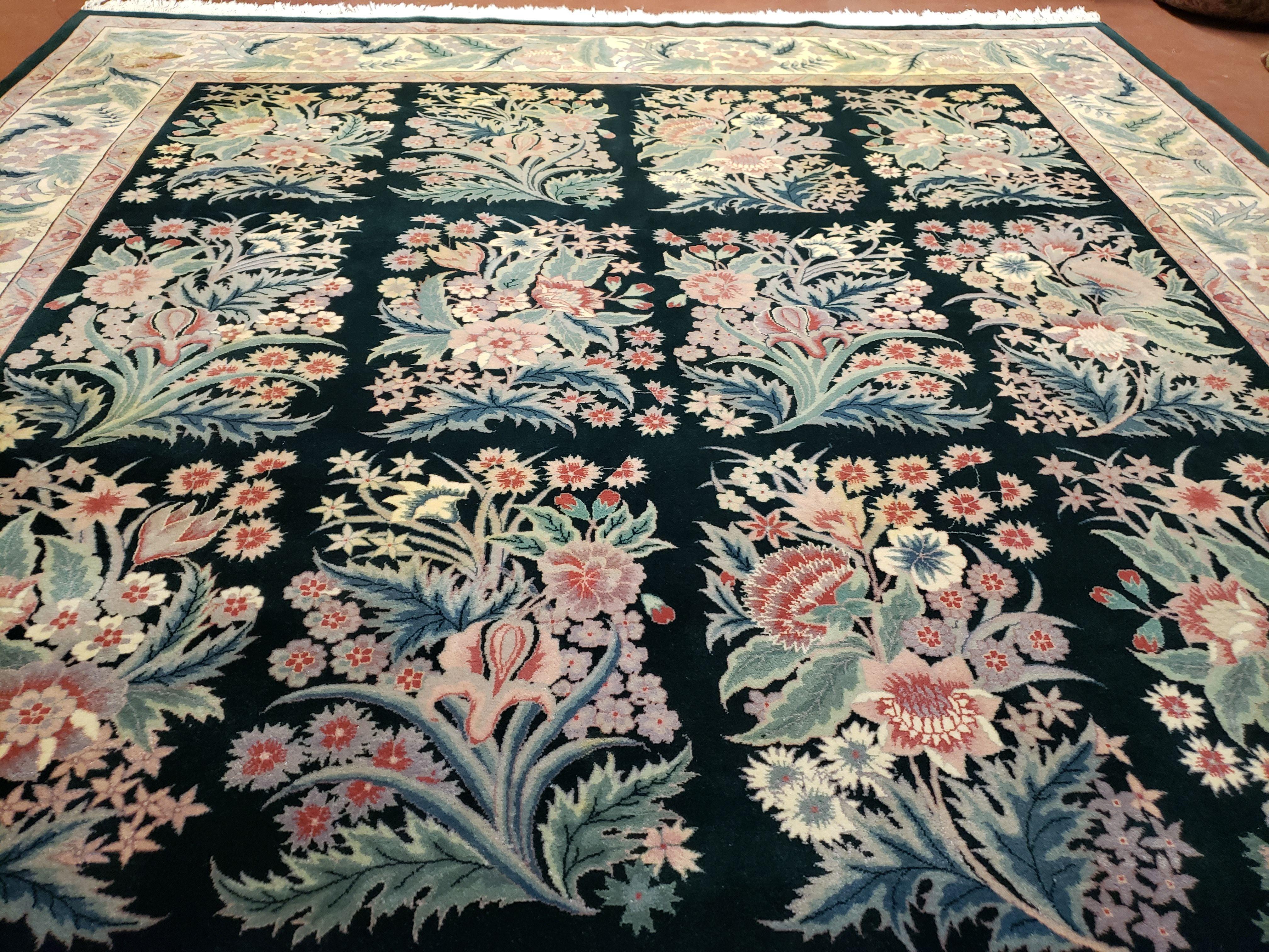 9x12 Floral Pattern Rug Green Garden of Eden Pakistani Carpet Hand Knotted Wool Area Rug Living Room Rug Vintage Dining Room Rug 9 x 12 Nice - Jewel Rugs