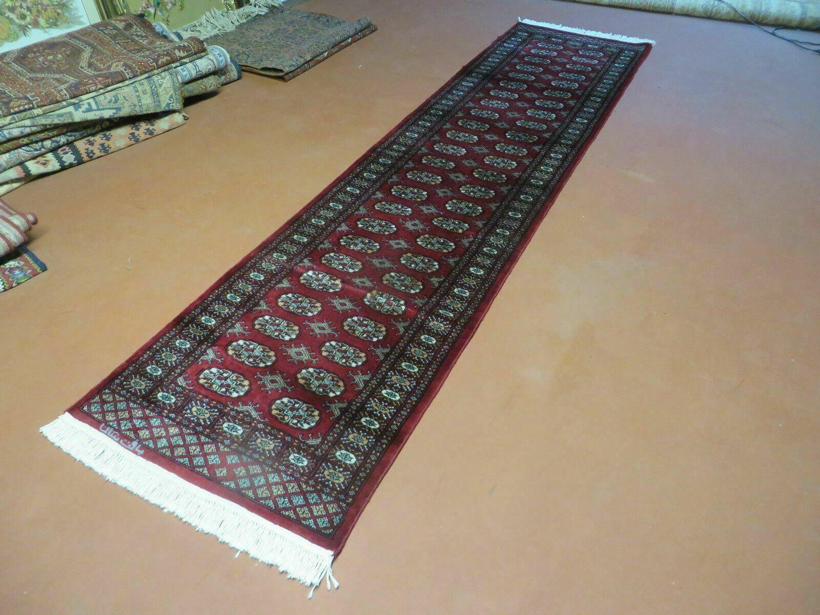 2' 7" X 10' Vintage Handmade Bokhara Turkoman Pakistani Wool Dark Red Runner Oriental Rug - Jewel Rugs