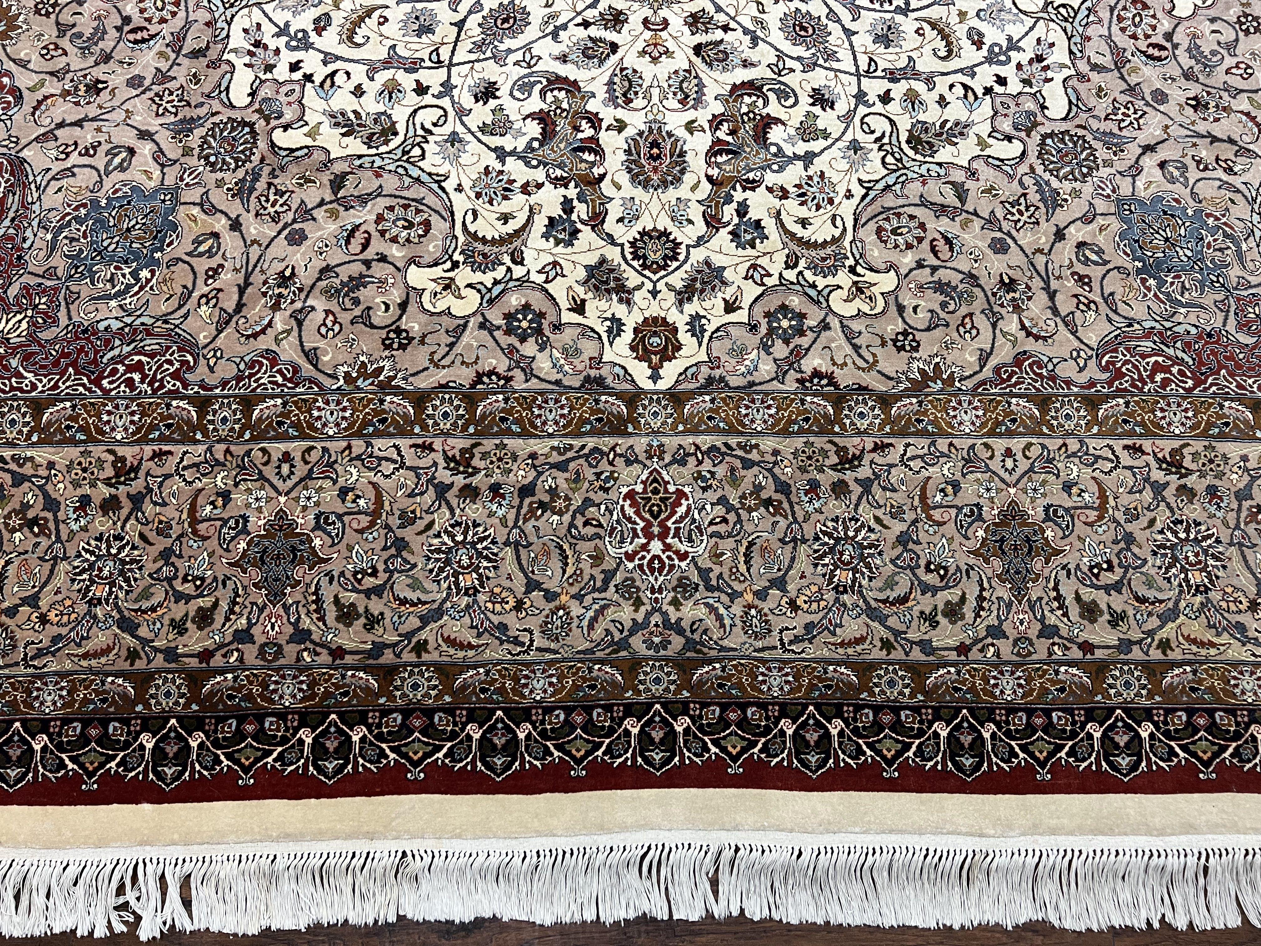 Beautiful Pak Persian Rug 10x13, Floral Medallion, Highly Detailed, Ivory/Cream Gray, Hand Knotted Pakistani Fine Oriental Carpet 10 x 13 ft - Jewel Rugs