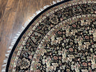 Round Oriental Rug 8x8 ft, William Morris Floral Pattern Carpet, 8 x 8 ft Round Rug, Black Cream and Tan 8ft Round Handmade Indo Persian Rug - Jewel Rugs