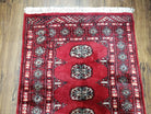 Vintage Bokhara Runner Rug 2.6 x 14, Wool Hand-Knotted Red & Ivory Pakistani Turkoman Yamud Hallway Carpet, Long Skinny Oriental Runner 14ft - Jewel Rugs