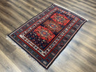 Antique Caucasian Seychour Rug 3.7 x 5.5, Collectible Oriental Carpet, Navy Blue and Red, Fine Kuba Rug, Vintage Rug, Wool Hand Knotted Rug - Jewel Rugs