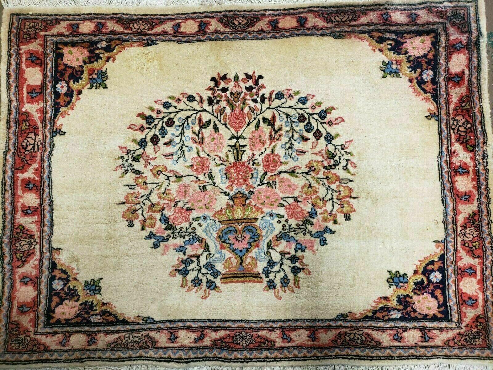 2' 7" X 3' 6" Antique Rug Hand Knotted Pictorial Wool Oriental Flowers - Jewel Rugs