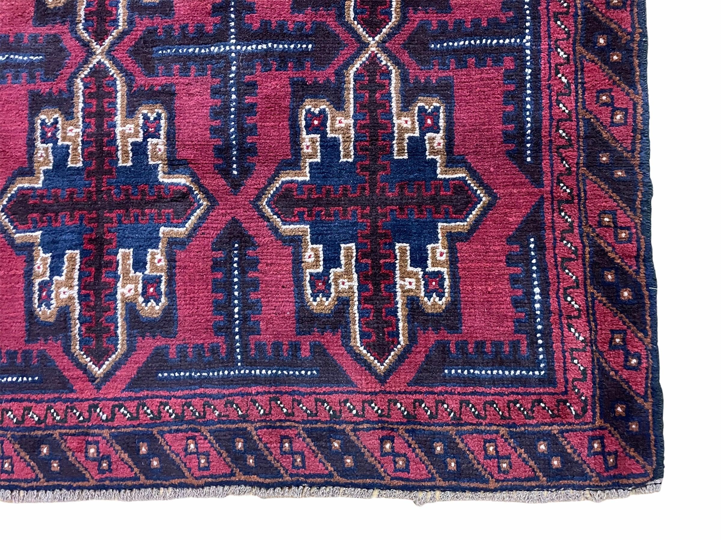 3X5 Vintage Handmade Tribal Wool Rug Balouchi Rug Afghan Rug Red Beige Blue Nice - Jewel Rugs