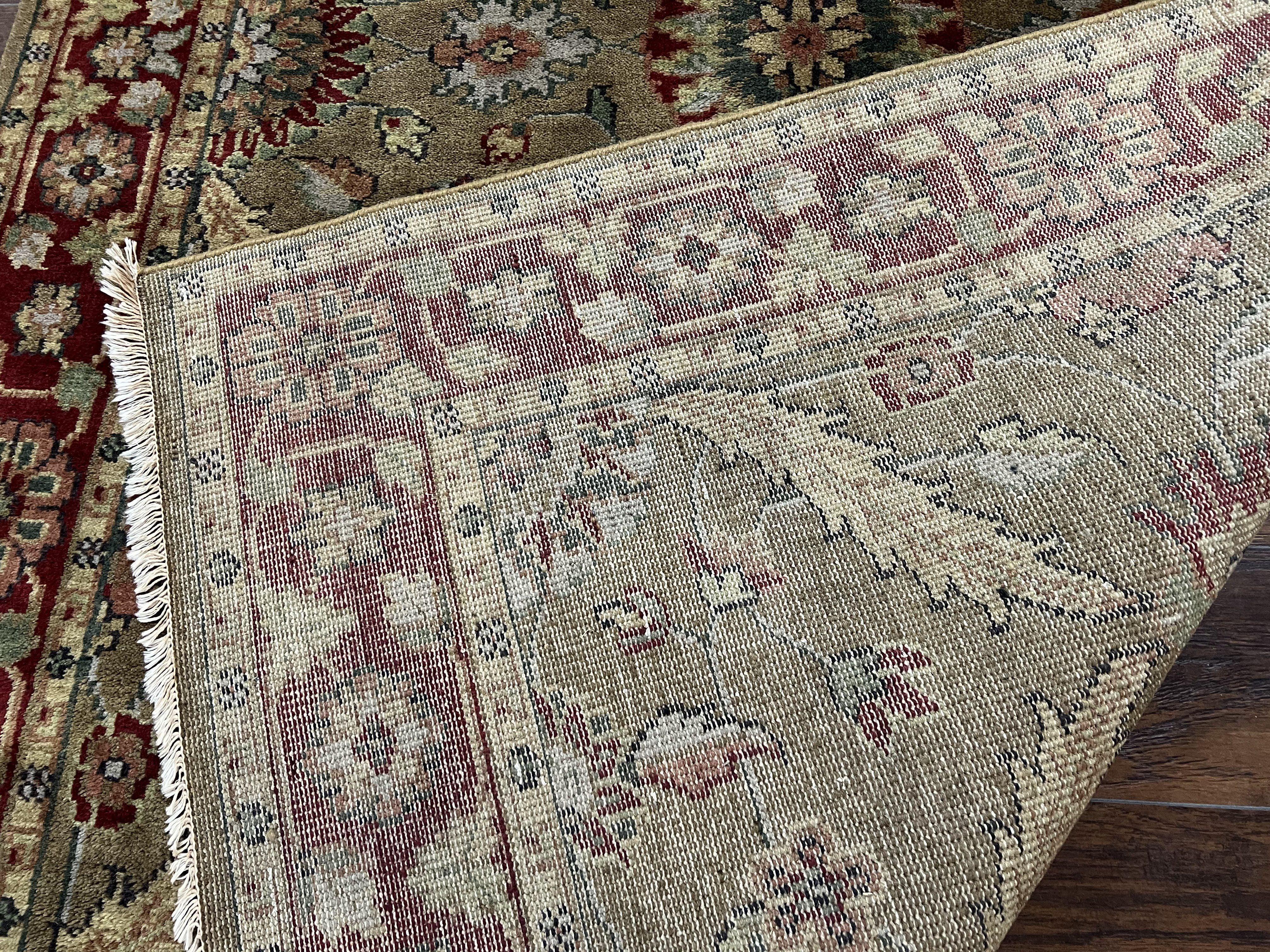 Vintage Indo Mahal Area Rug 5.7 x 9, Indian Persian Oriental Carpet, Green Maroon Beige Rug, Hand-Knotted, Floral Design, Wool, Medium Rug - Jewel Rugs