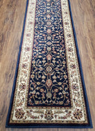 Dark Blue Vintage Runner Rug 2.2 x 7.7, Wool & Silk Feel, Italian Rug, Floral Persian Design, Soft Pile, Dark Blue Beige/Cream, Part of Set - Jewel Rugs