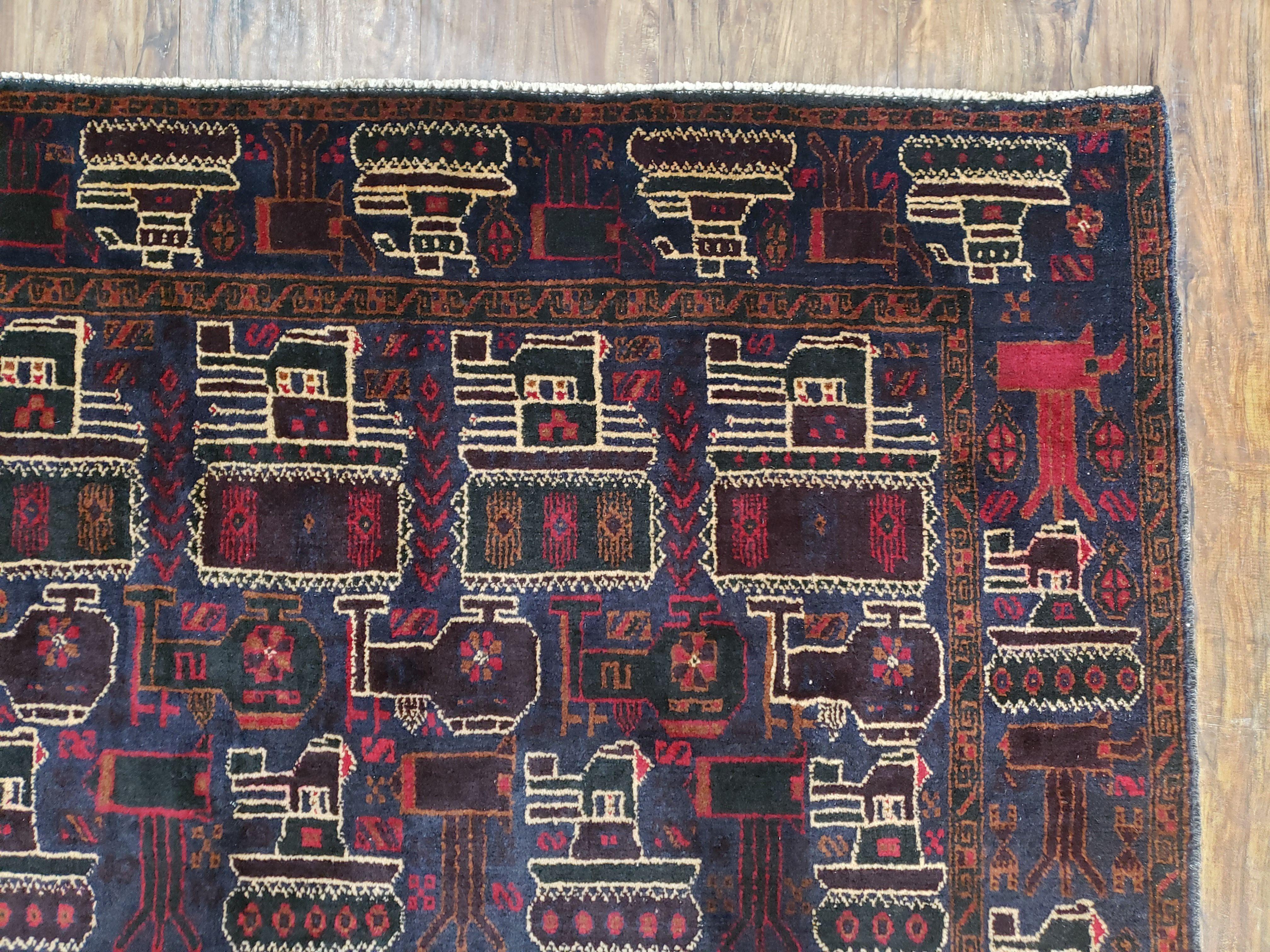 4x6 Handmade Balouch War Afghan Tribal Rug Organic Dyes Helicopter Tank Airplane - Jewel Rugs