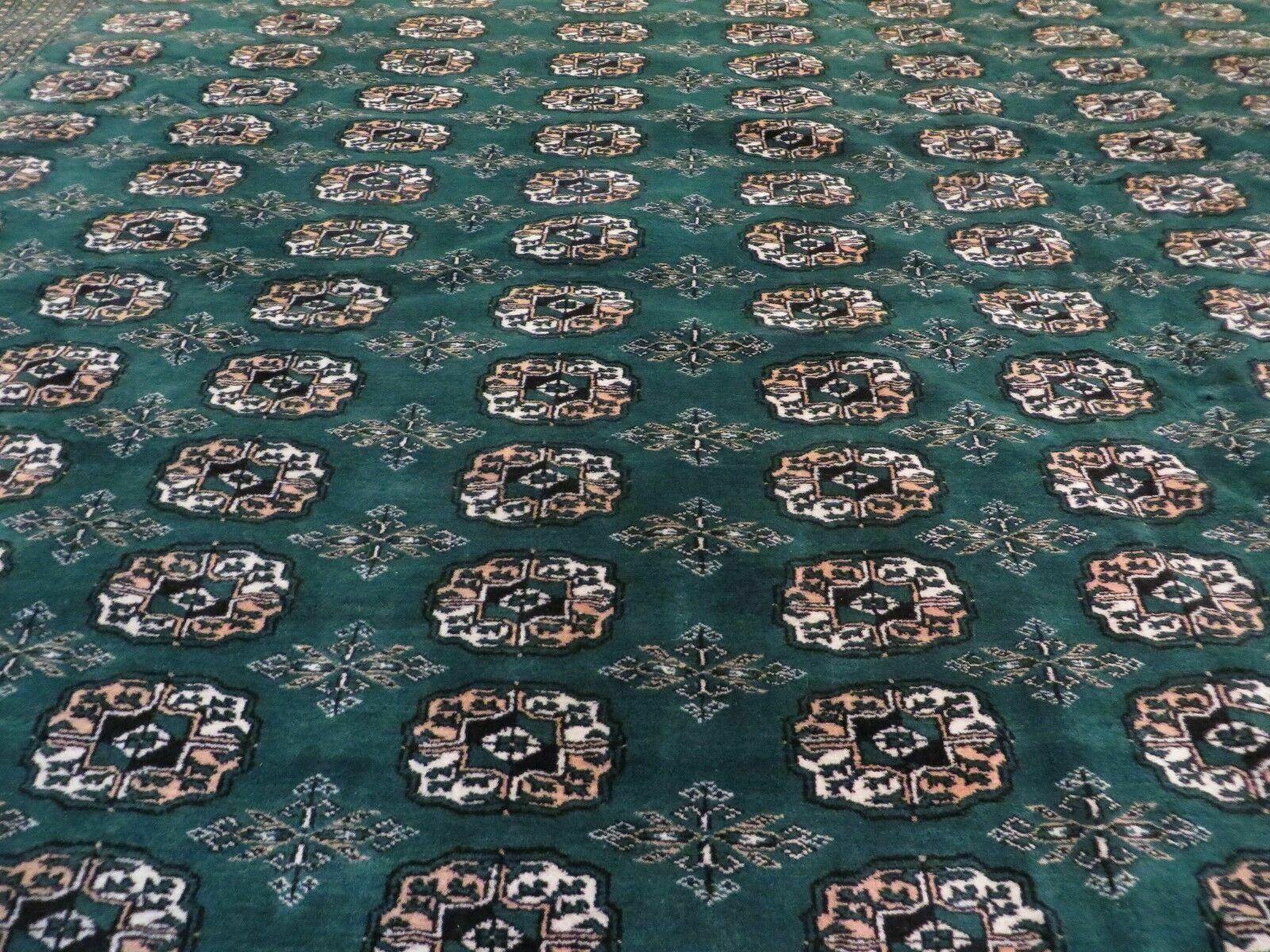 10' X 12' Handmade Pakistani Bokhara Turkoman Dark Green Wool Rug - Jewel Rugs