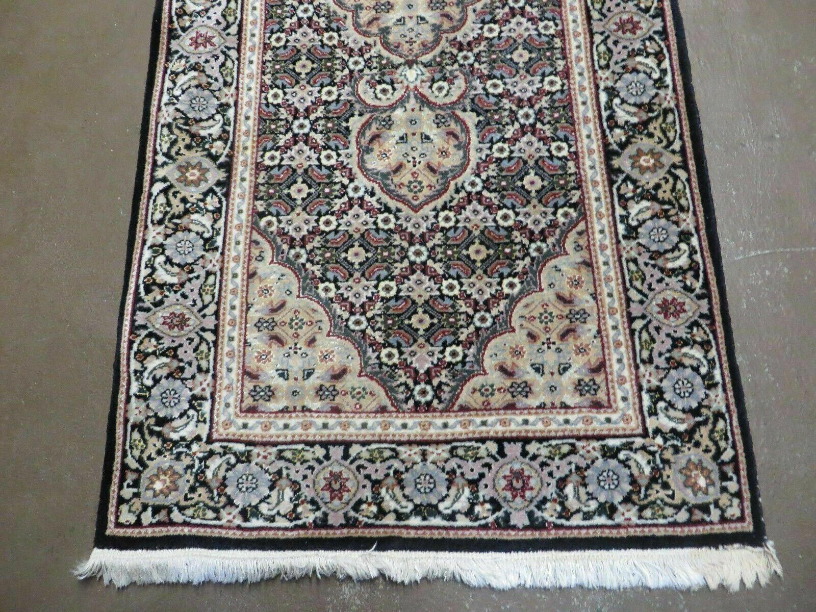 2'5" X 8" Vintage Handmade Chinese Oriental Runner - Wool with Silk Accents Black Rug - Jewel Rugs