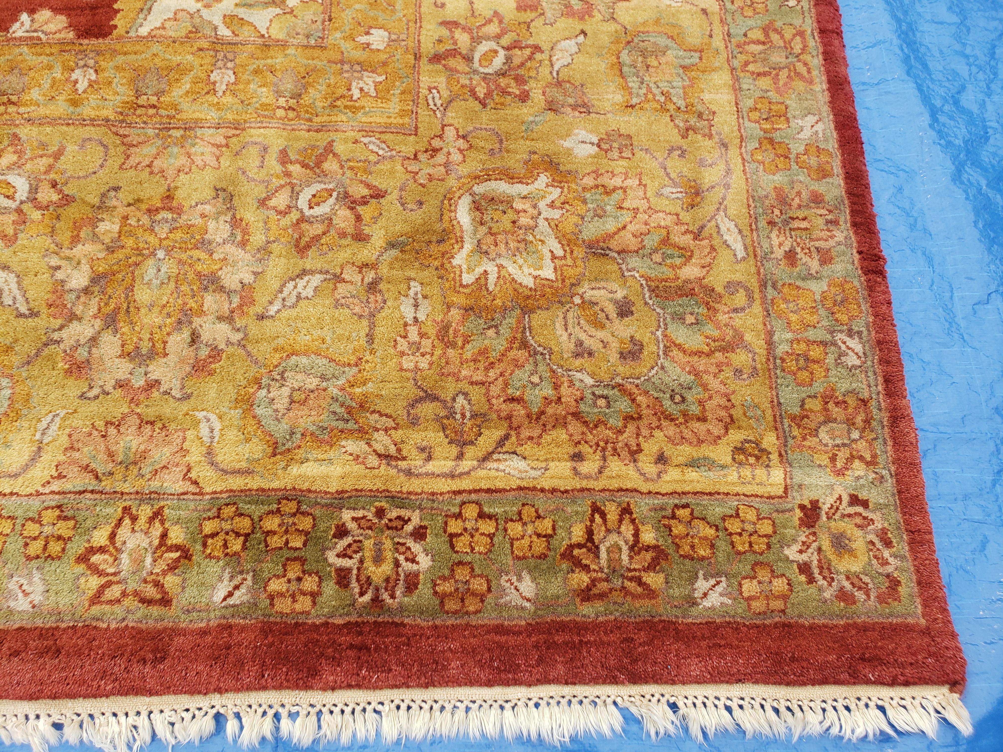 12' X 18' Hand Knotted Wool Rug Handmade Carpet One Of A Kind Floral Red Gold - Jewel Rugs