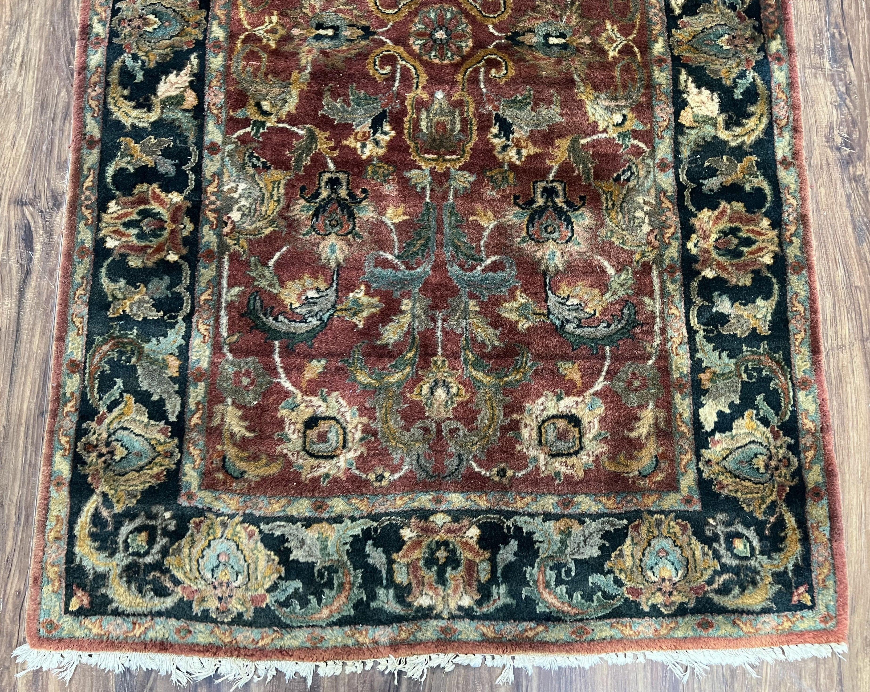 Small Indo Persian Rug 3x5 ft, Indian Mahal Carpet 3 x 5, Hand Knotted Vintage Rug, Teawash, Floral Rug, Oriental Area Rug, Maroon Rug, Wool - Jewel Rugs