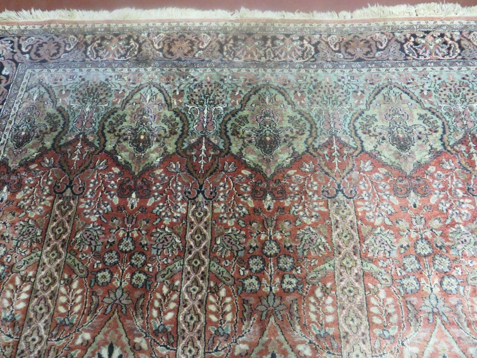 6' X 6' Vintage Handmade Fine Indian Silk Rug Kashmir Square Nice - Jewel Rugs