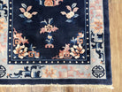 Antique Blue Chinese Peking Rug 3x5, Wool Hand-Knotted Chinese Art Deco Asian Carpet, 3 x 5 Small Entryway Rug, Dark Blue & Beige, Handmade - Jewel Rugs