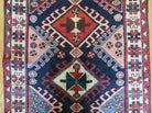 Persian Tribal Runner Rug 3.5 x 10.7, Persian Karajeh Heriz Rug, Hand Knotted Antique Wool Vegetable Dyed Hallway Runner, Navy Blue Red Off White, Geometric Medallions - Jewel Rugs