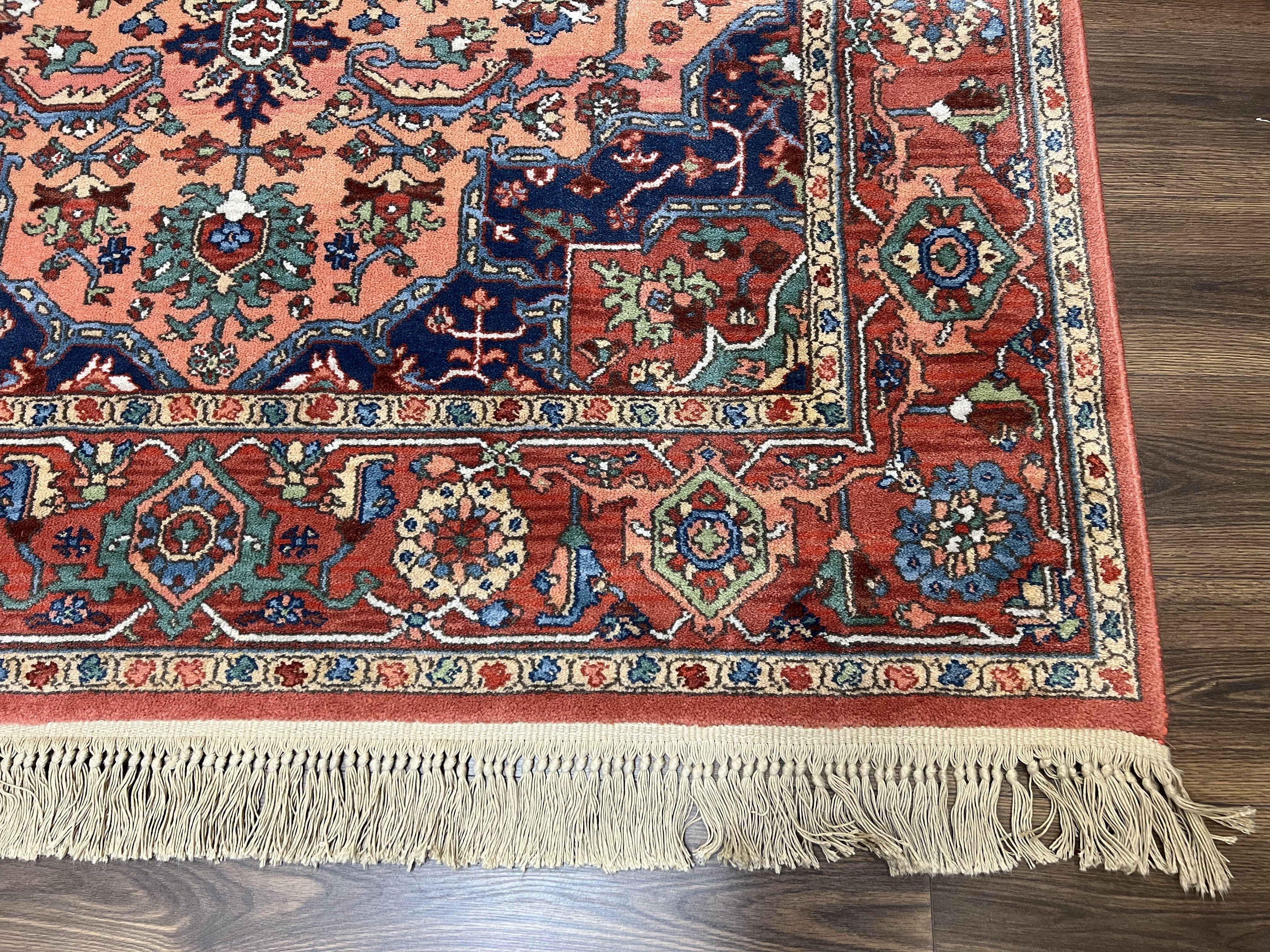 Karastan Medallion Serapi Rug #736, Wool Karastan Carpet 5.9 x 9, Discontinued Original 700 Series Karastan Area Rug 6x9 Vintage, Red Blue - Jewel Rugs