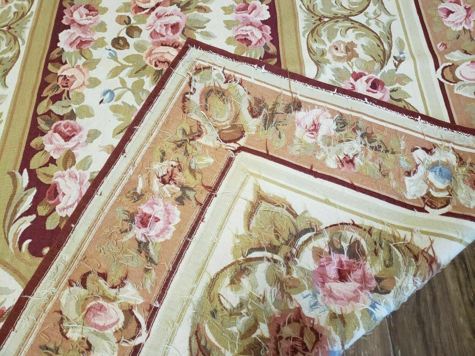 6' X 9' Vintage Handmade Wool Rug Aubusson Weave Savonnerie Flat Pile Beige Wow - Jewel Rugs