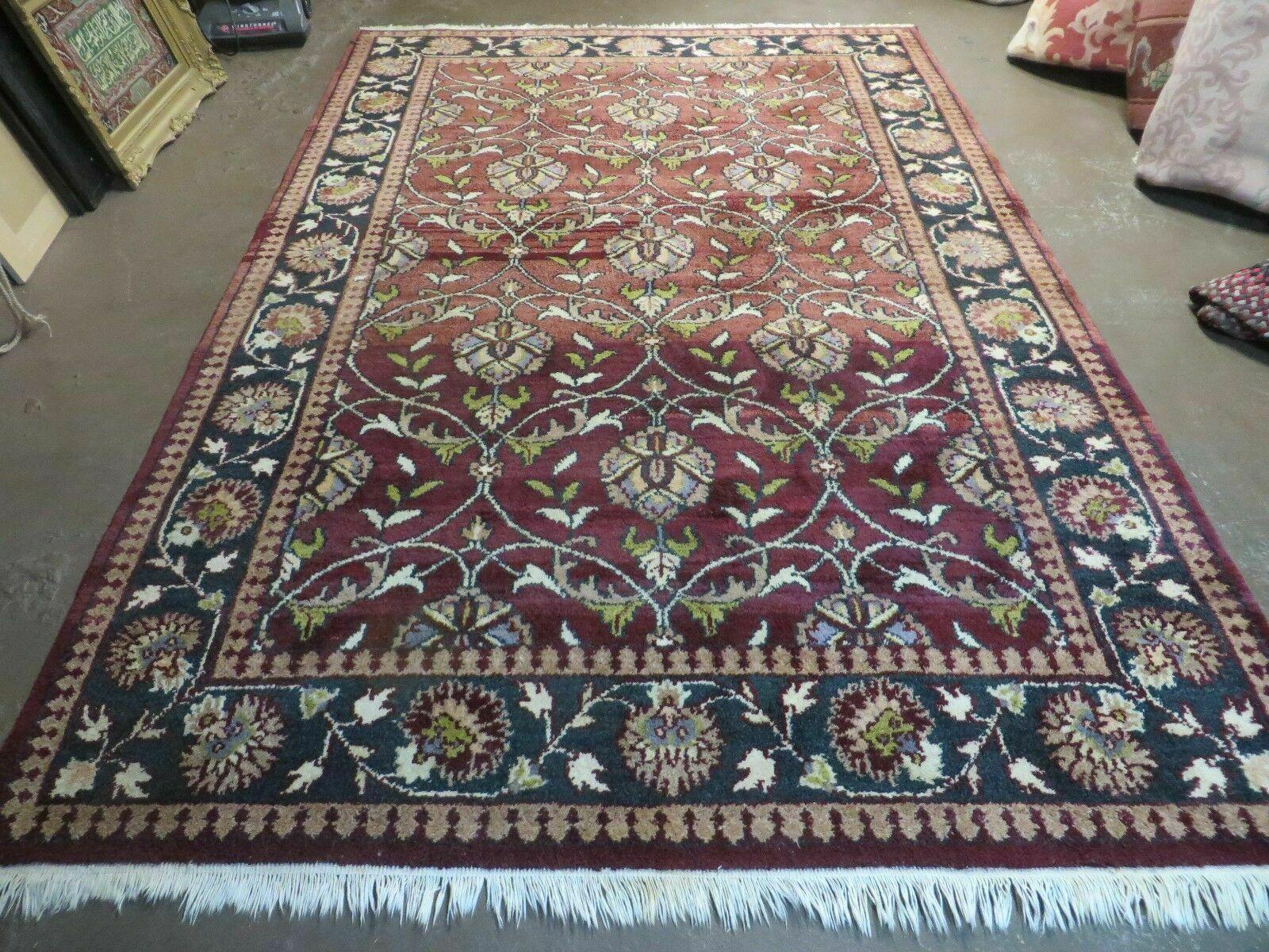 6' X 9' Vintage Handmade India Jaipur Wool Rug Vegetable Dyes Nice Red Floral - Jewel Rugs