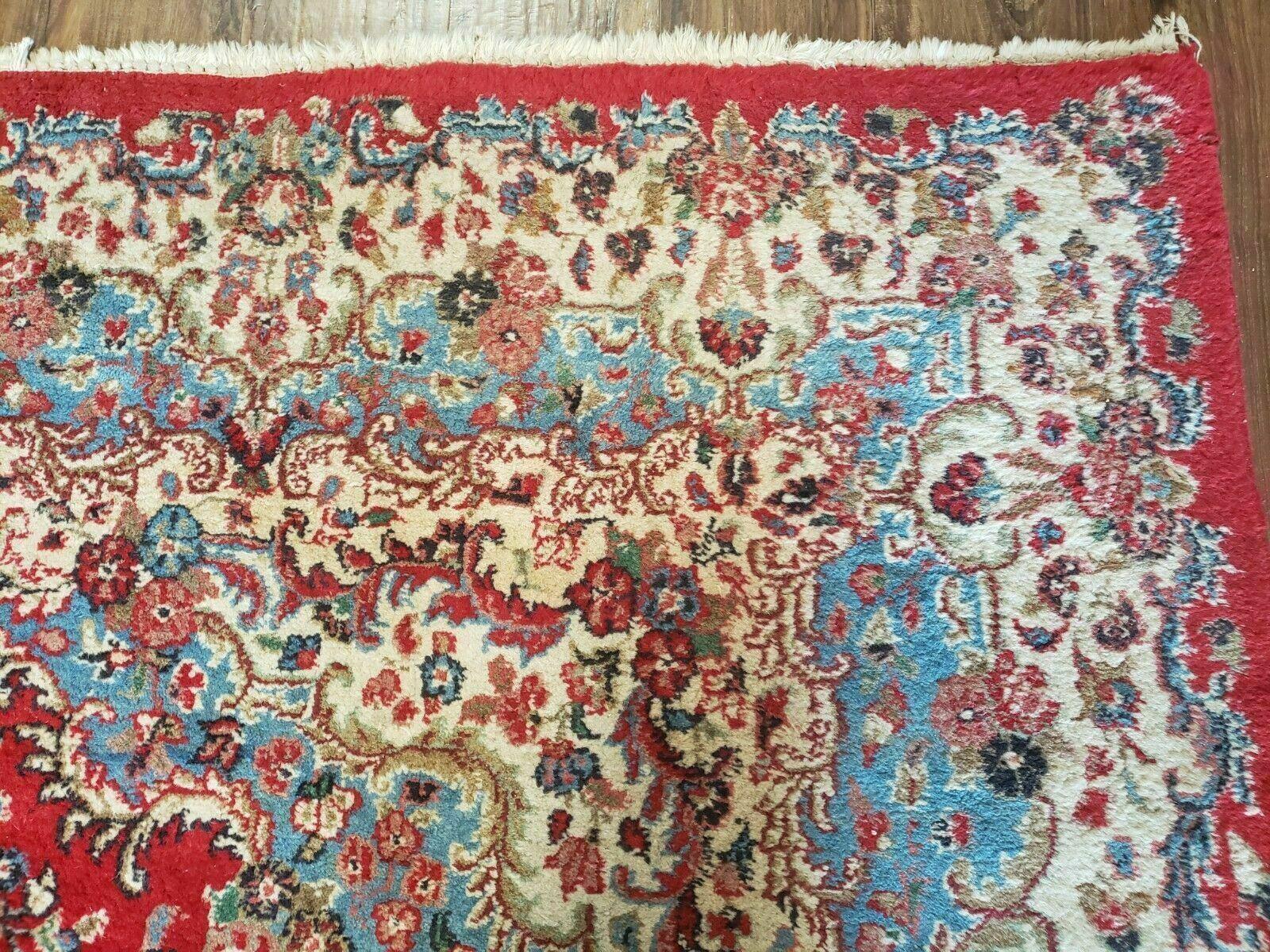 8' X 10' Vintage Handmade India Kirman Wool Rug Hand Knotted Organic Dyes Red - Jewel Rugs