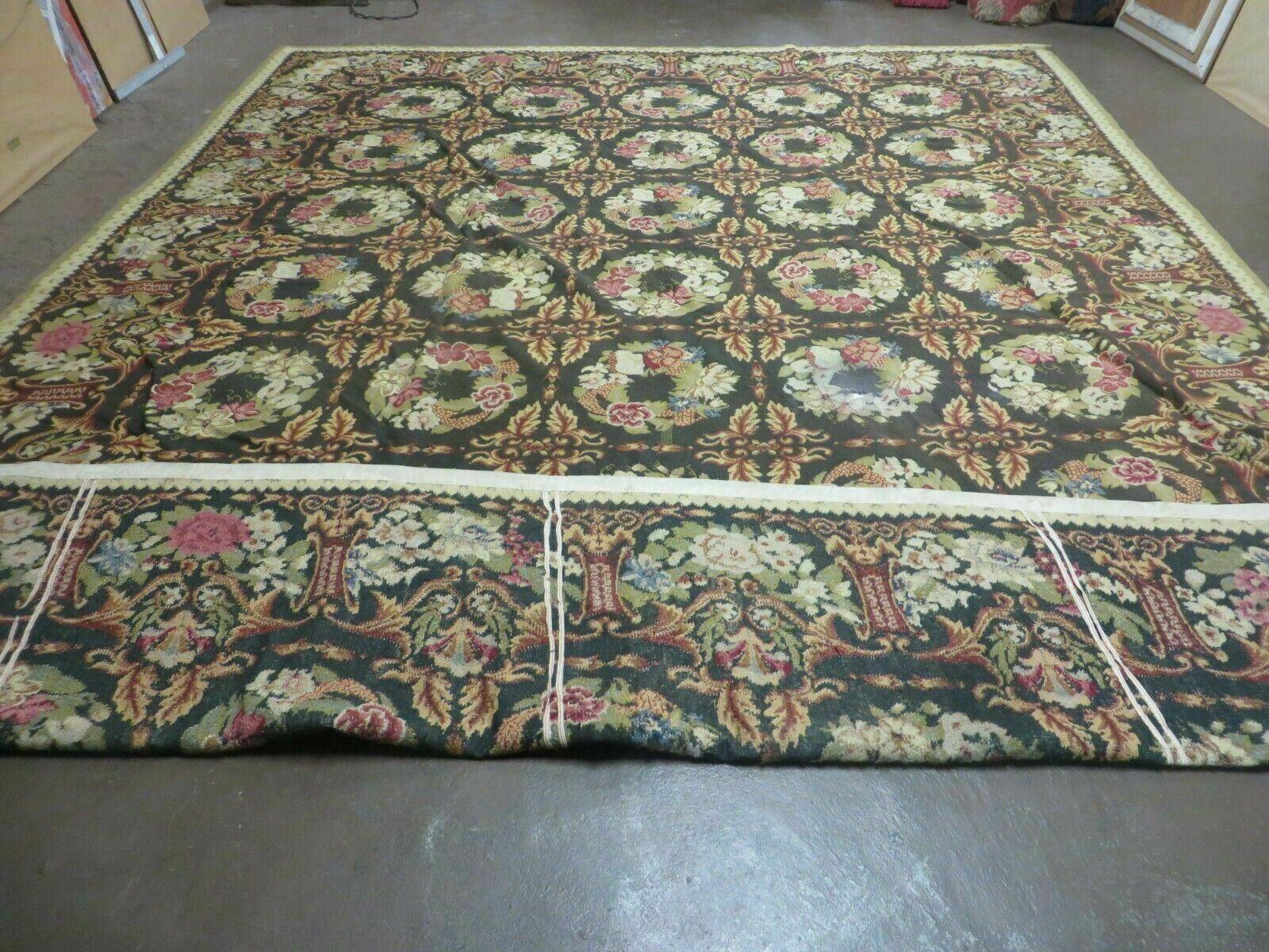 10' X 13' Handmade English Pattern Needlepoint Wool Floral Rug Carpet - Jewel Rugs