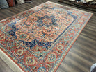 Karastan Medallion Serapi Rug #736, Vintage Wool Karastan Carpet 8.8 x 12, Discontinued Original 700 Series Karastan Area Rug, Red Blue - Jewel Rugs