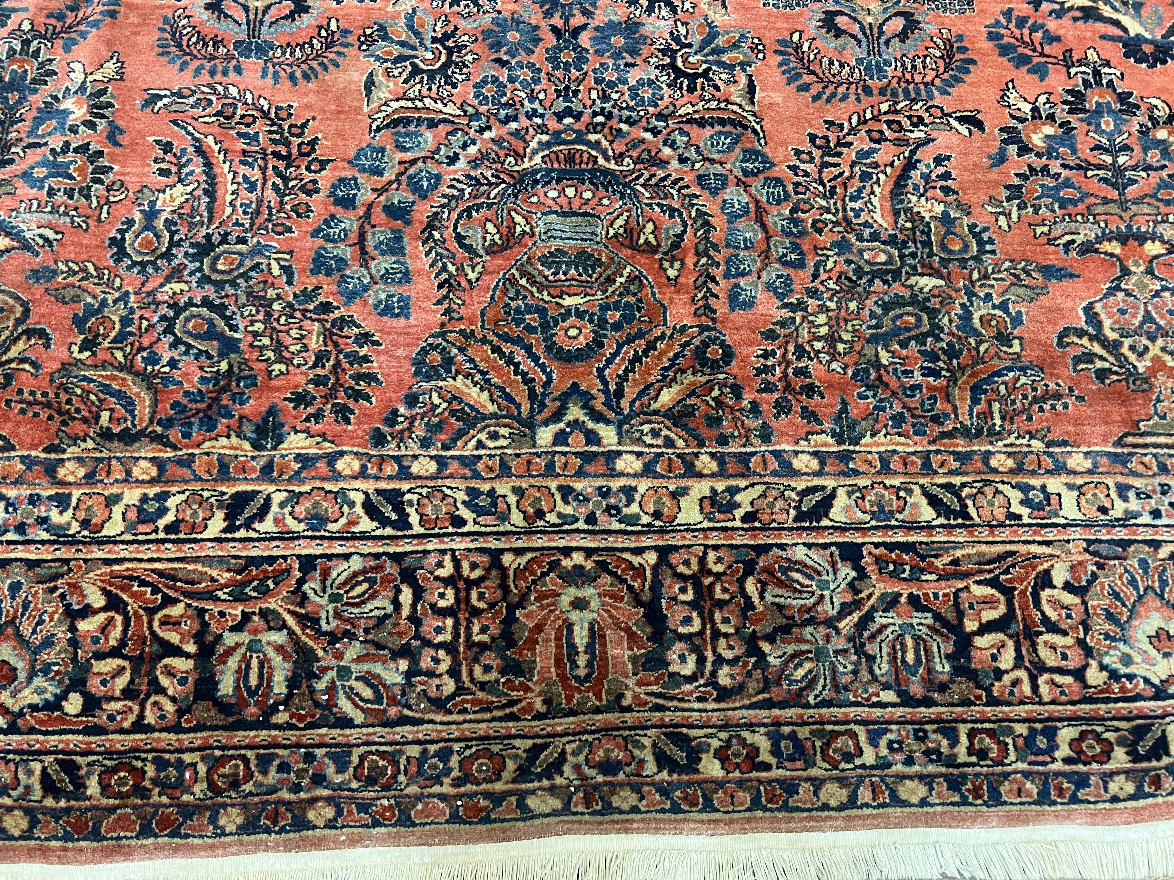 1920s Antique Persian Rug 9x12, Red Blue Hand Knotted, Allover Floral Pattern, High Quality, Room Sized Oriental Carpet, Wool, Collectible - Jewel Rugs