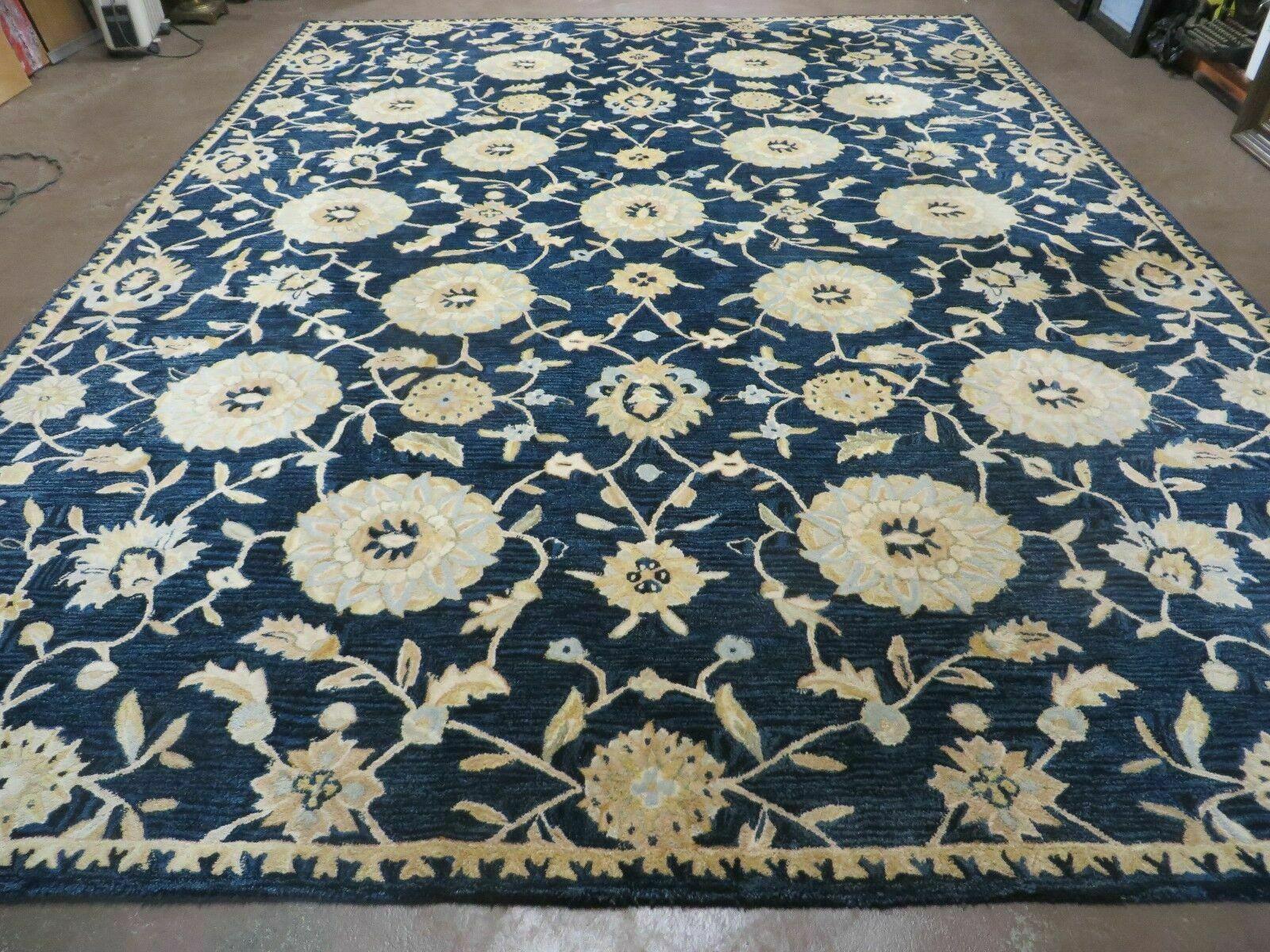 9' X 12' Safavieh Abstract Modern Hand Tufted Wool Rug Floral Flower Nice Navy - Jewel Rugs