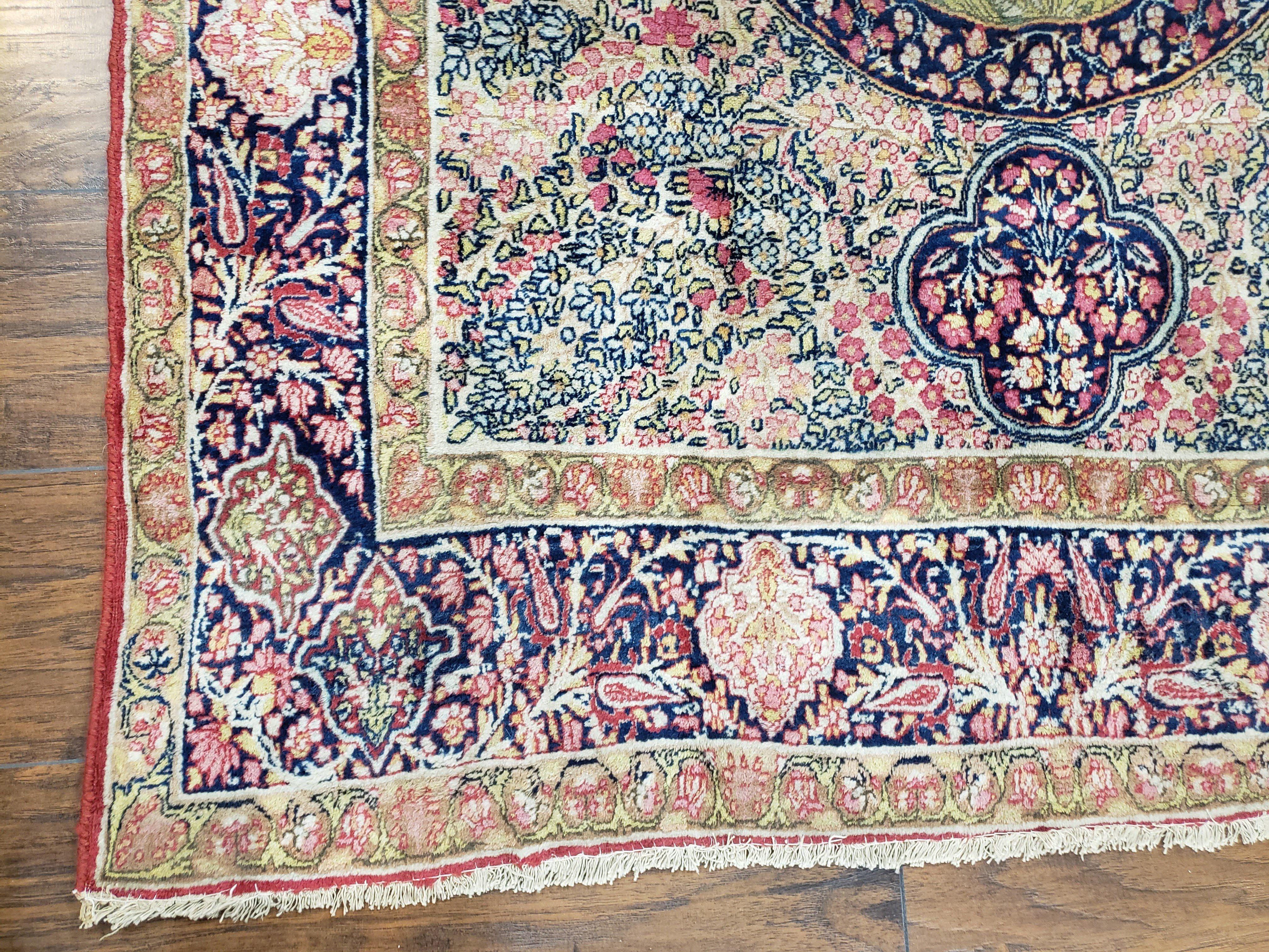 Antique Persian Kirman Rug 4.4 x 7.5, Highly Collectible, Late 19th Early 20th Century Rug, Millefleurs, Cows, Wool Hand Knotted, Pictorial - Jewel Rugs