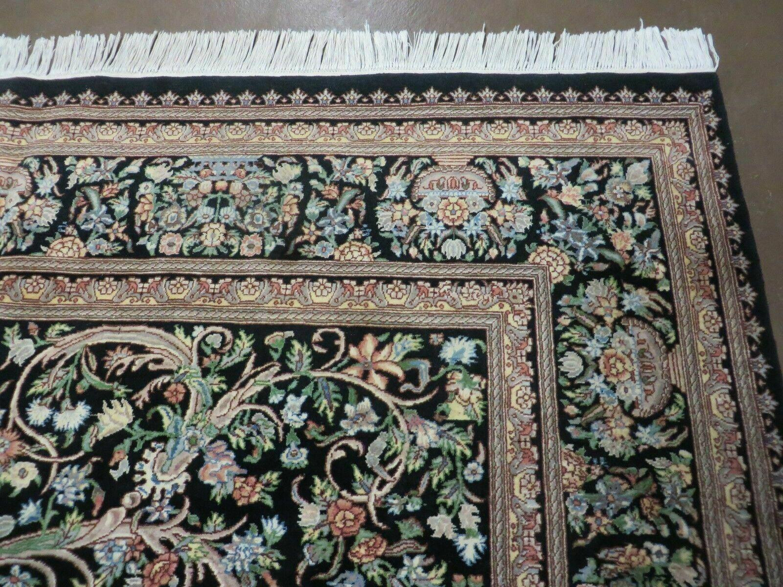 8' X 10' Vintage Handmade Pakistani Floral Wool Rug Black Nice - Jewel Rugs