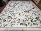 New Needlepoint Rug 10 x 13.5, Allover Floral, Flatweave, 10x13 - 10x14 Rugs, Hand-Woven Rug, European Large Area Rug, Ivory Background - Jewel Rugs