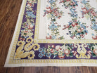 Vintage Chinese Floral Needlepoint Area Rug 6x9, Wool Hand-Woven Handmade Flatweave Rug, Ivory & Purple, Fruits Grapes Apples, Dining Room - Jewel Rugs