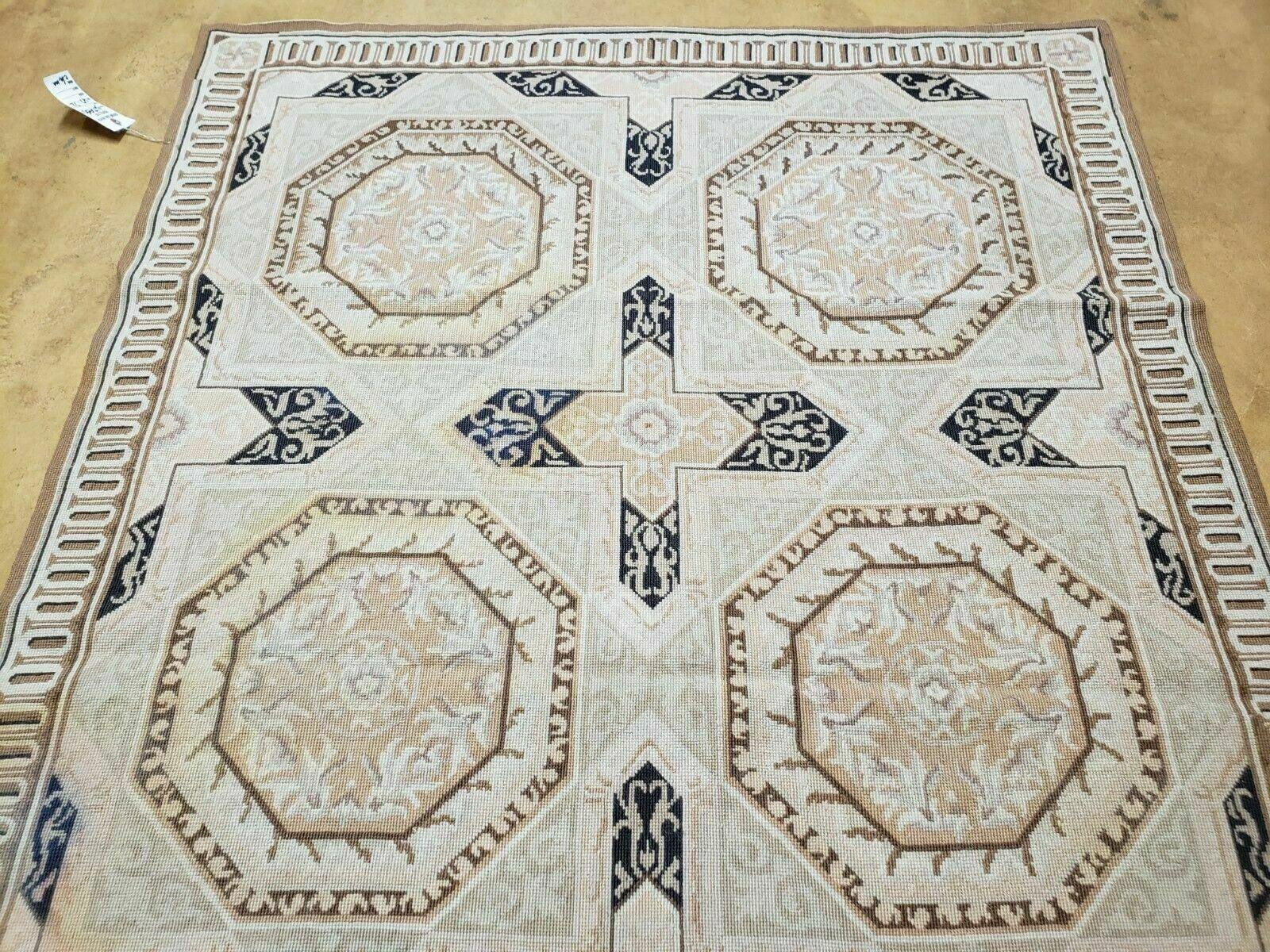 4' X6' Handmade English Pattern Needlepoint Wool Floral Rug Carpet Free Padding - Jewel Rugs