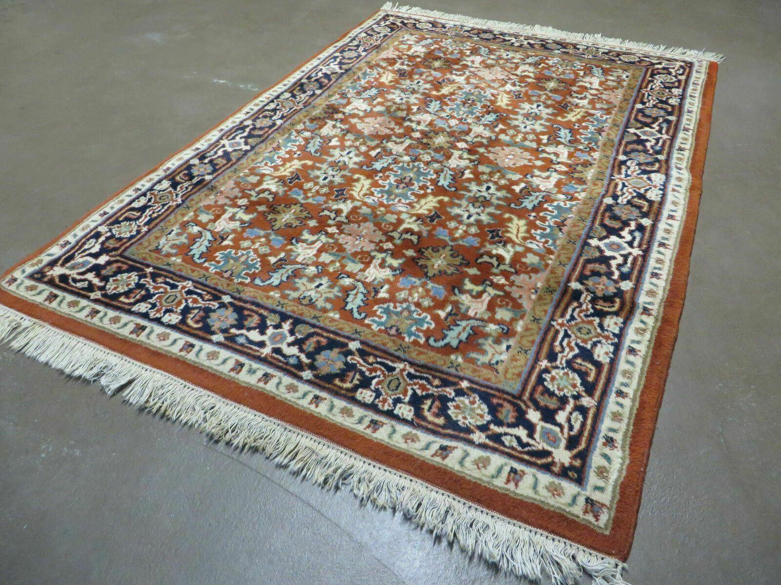 4' X 6' Vintage Handmade Indian Floral Wool Rug Carpet Rusted Red - Jewel Rugs